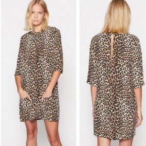 Equipment Femme Aubrey Silk Dress Womens Sz M Brown Black Pockets Leopard Print